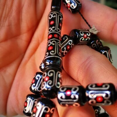 Özel Tasarım Gümüş İşlemeli Orjinal Oltu Taşı Tespih