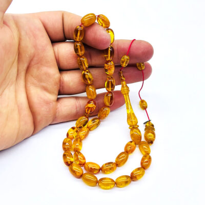 Sıkma Ateş Kehribar Tesbih Usta İşçilikli Sarı Hareli