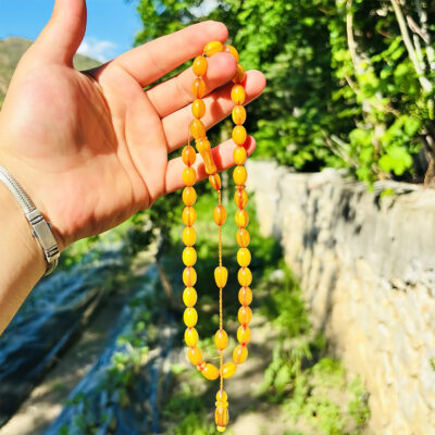 Sarı Ton Bol Hareli Sıkma Ateş Kehribar Tesbih