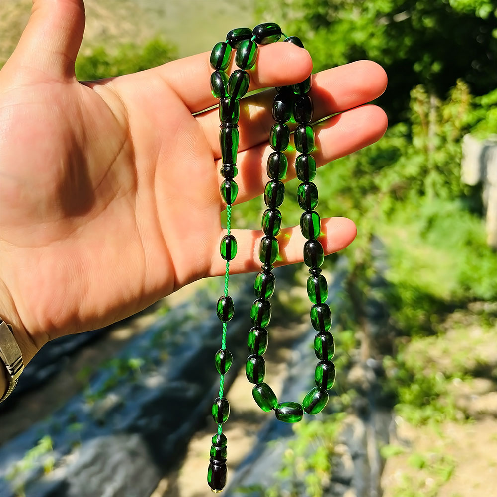 Yeşil Renk Sıkma Ateş Kehribar Tesbih