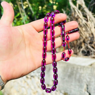 Mor Renk (Şeffaf) Sıkma Ateş Kehribar Tesbih