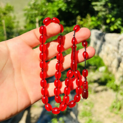 Kırmızı Renk Sıkma Ateş Kehribar Tesbih